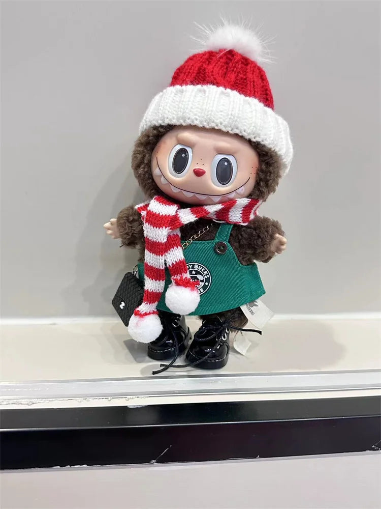 Labubu 17cm Doll's Clothes The Monsters Outfit Accessories Clothing Cartoon Green Coffee Dress Shoes Christmas Hat Scarf EE19A