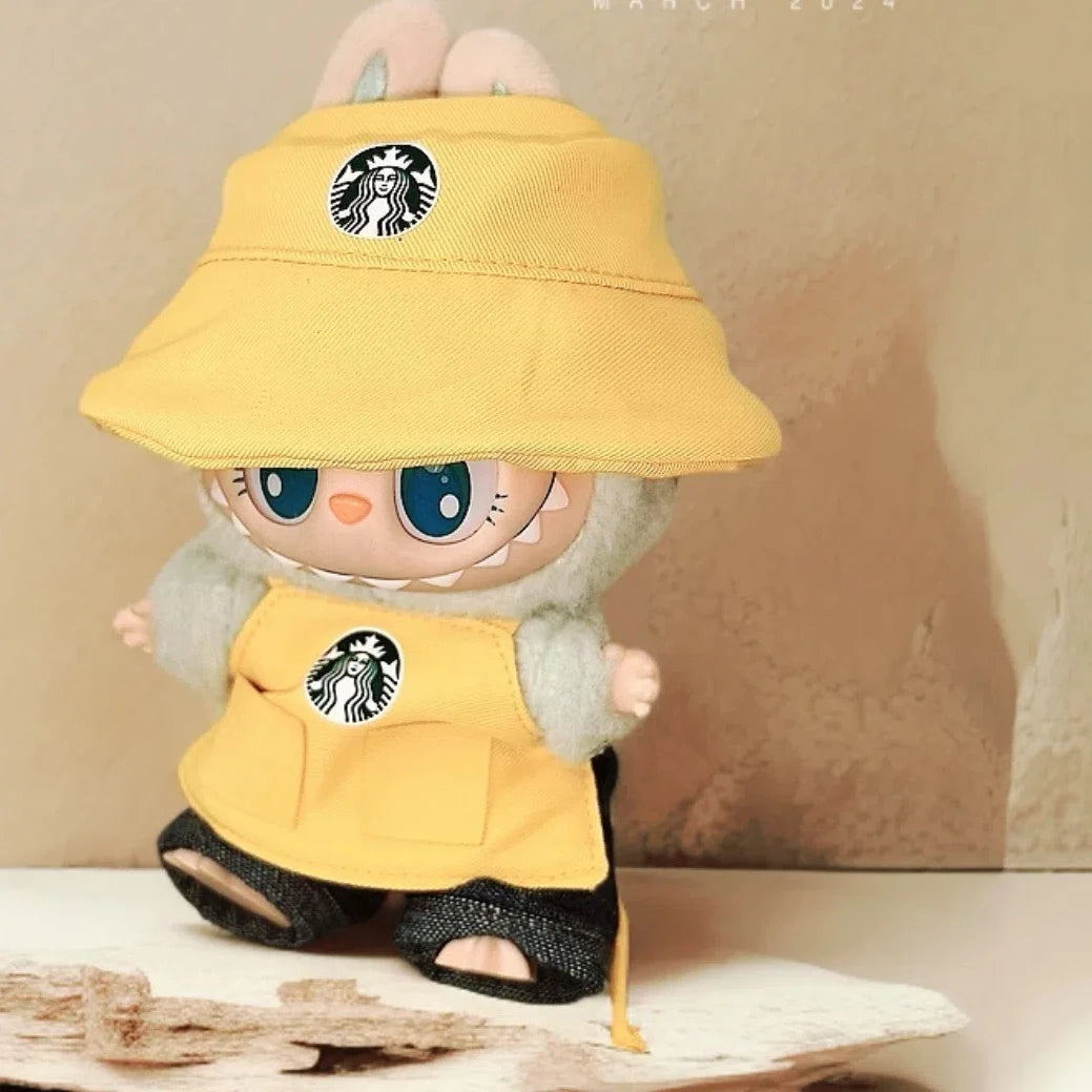 Labubu Doll Clothes Baby Clothes Green Coffee Dress ShoesFashion Overalls Bib Hat Set Kawaii V1 V2V3 Doll Clothing Accessories