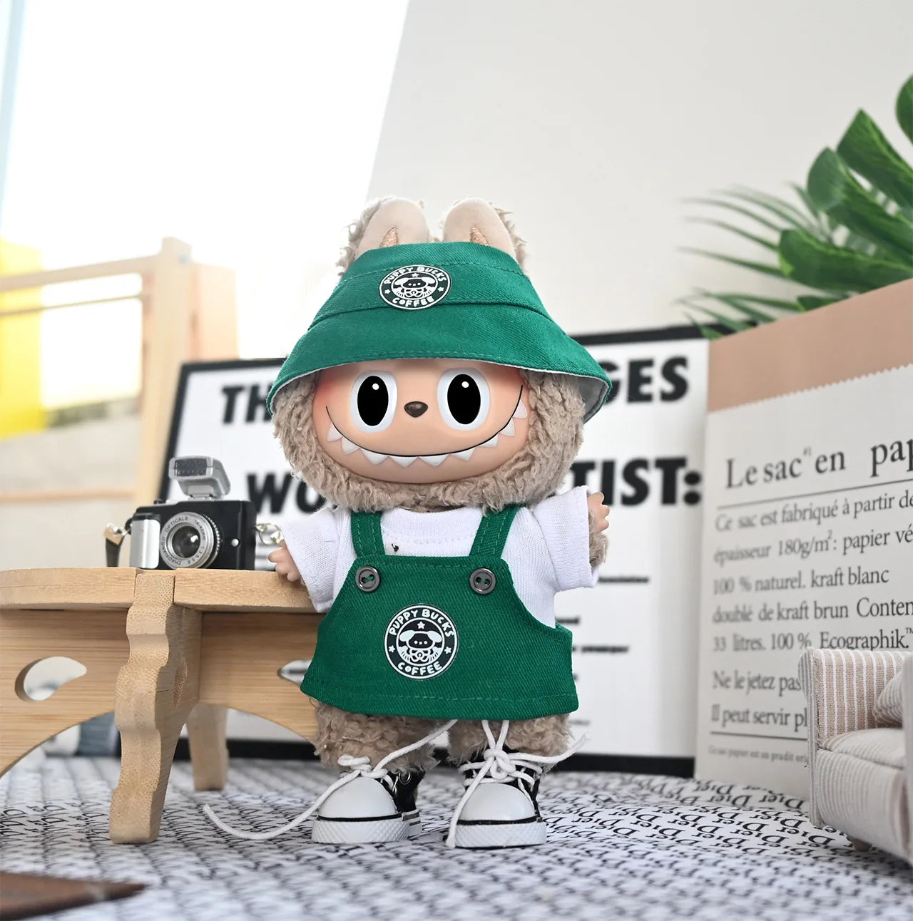 Labubu Doll Clothes Baby Clothes Green Coffee Dress ShoesFashion Overalls Bib Hat Set Kawaii V1 V2V3 Doll Clothing Accessories