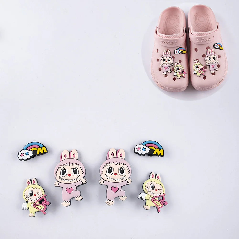 Labubu Croc Charms Slippers Decorative Accessories Shoes Flower Sandals Ornaments Cartoon Shoes Decor Casual Shoes Buckle Gifts
