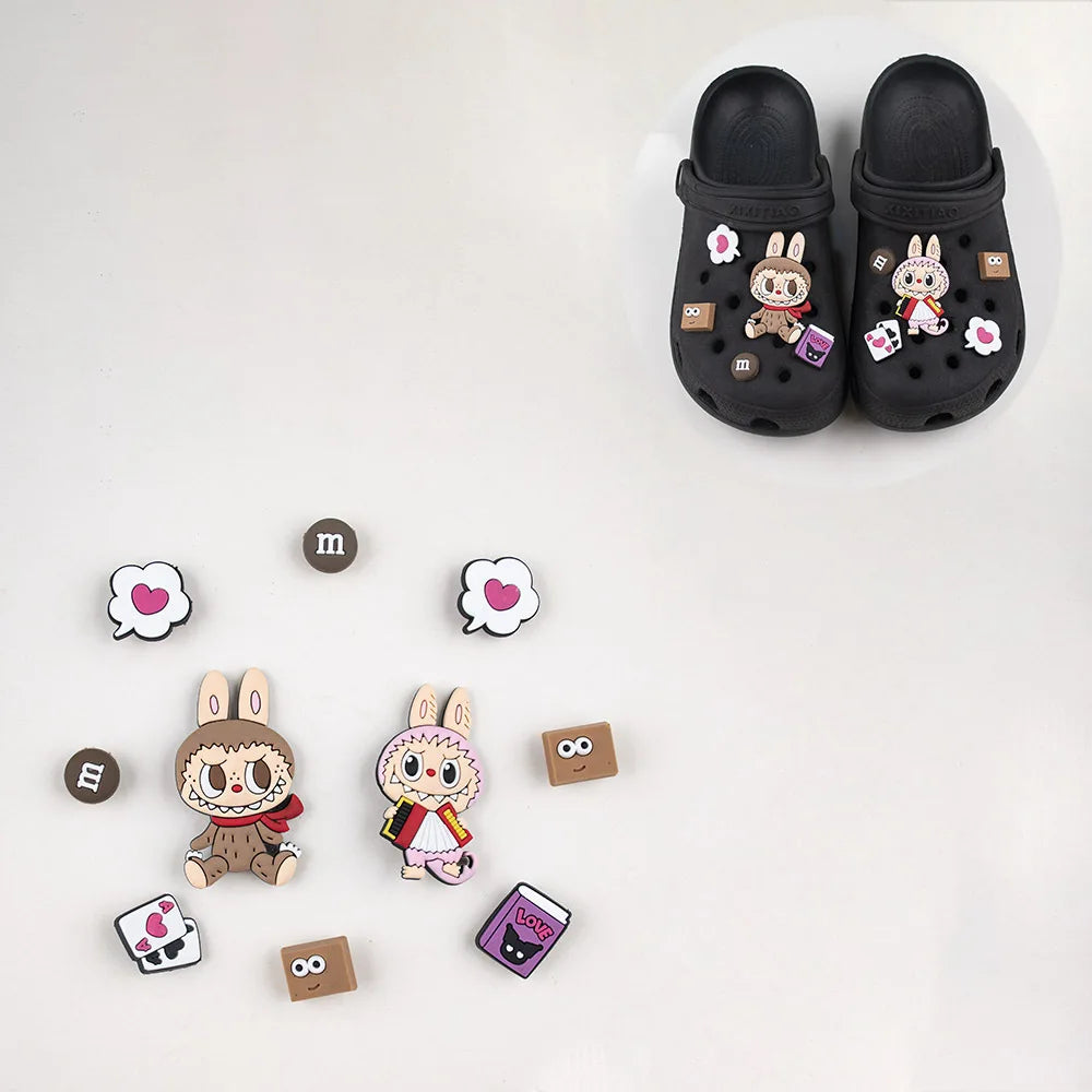 Labubu Croc Charms Slippers Decorative Accessories Shoes Flower Sandals Ornaments Cartoon Shoes Decor Casual Shoes Buckle Gifts