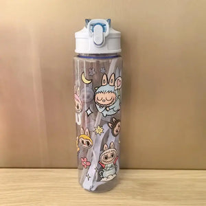 Cute Labubu Water Cup High-Capacity Anime Portable Children Plastic Straw Cup Cartoon Outdoor Sports Large Capacity Water Bottle