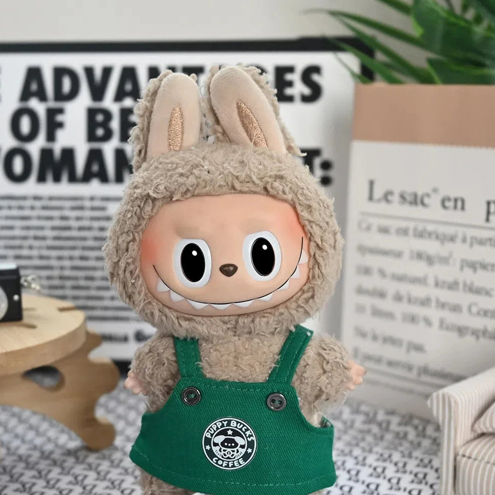 Labubu Doll Clothes Baby Clothes Green Coffee Dress ShoesFashion Overalls Bib Hat Set Kawaii V1 V2V3 Doll Clothing Accessories