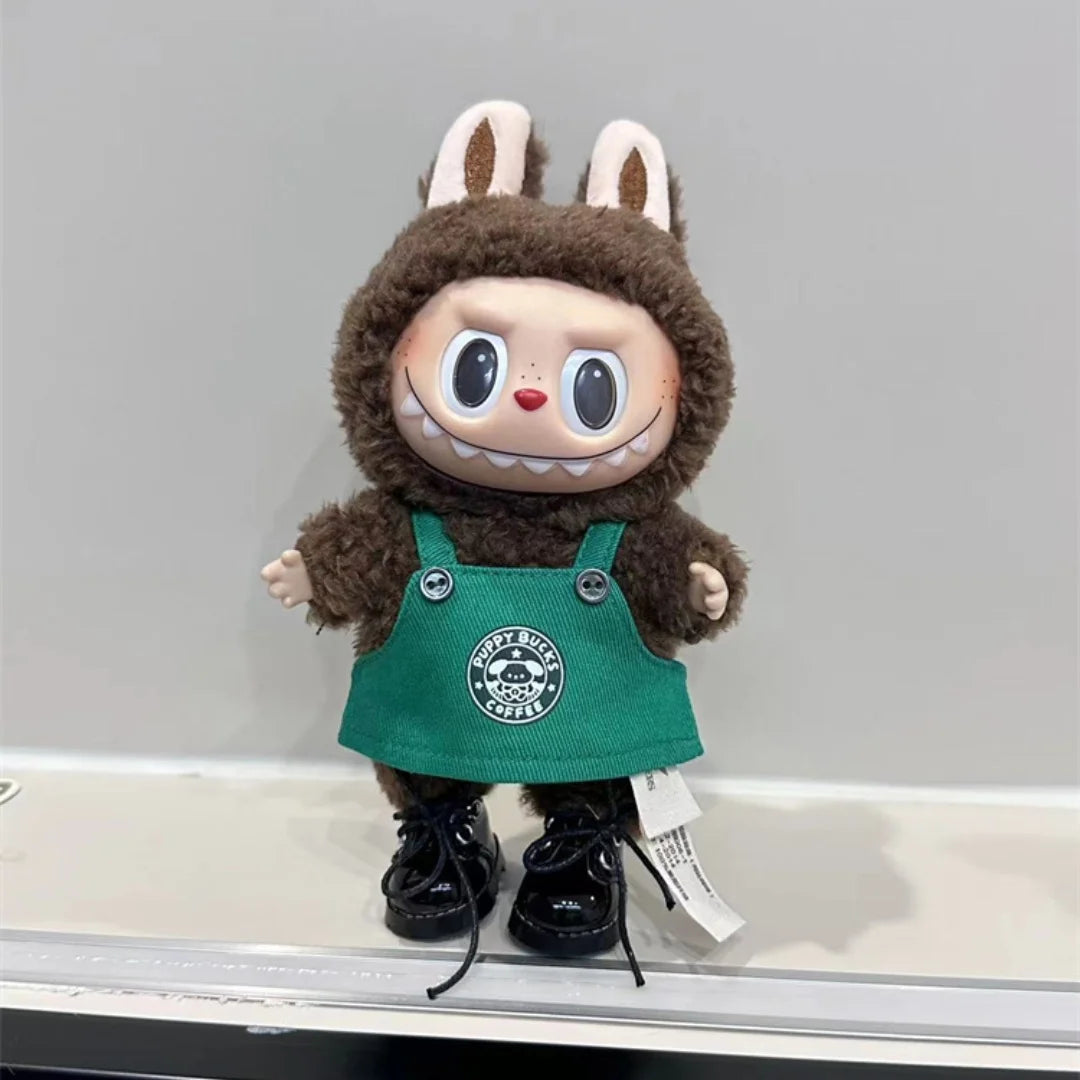 Labubu 17cm Doll's Clothes The Monsters Outfit Accessories Clothing Cartoon Green Coffee Dress Shoes Christmas Hat Scarf EE19A