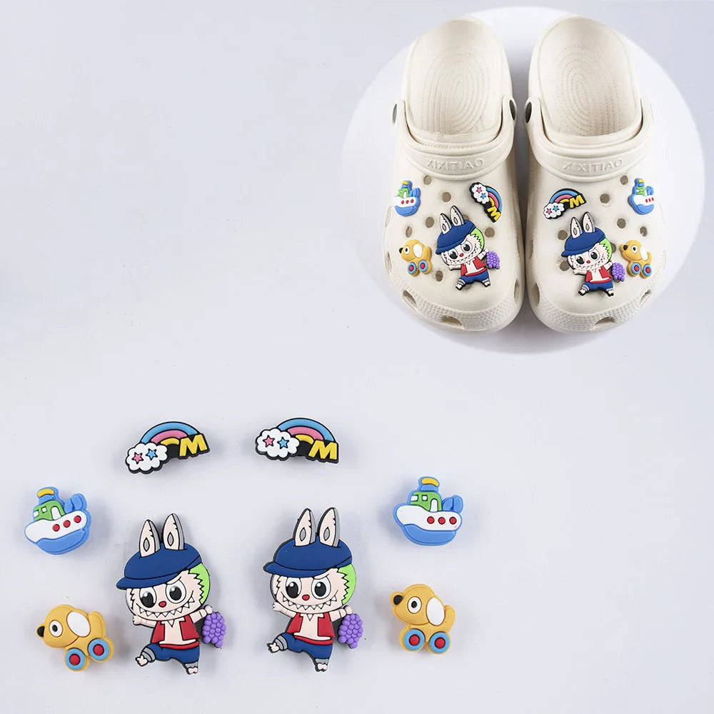 Labubu Croc Charms Slippers Decorative Accessories Shoes Flower Sandals Ornaments Cartoon Shoes Decor Casual Shoes Buckle Gifts