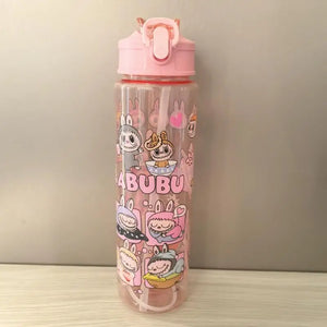 Cute Labubu Water Cup High-Capacity Anime Portable Children Plastic Straw Cup Cartoon Outdoor Sports Large Capacity Water Bottle