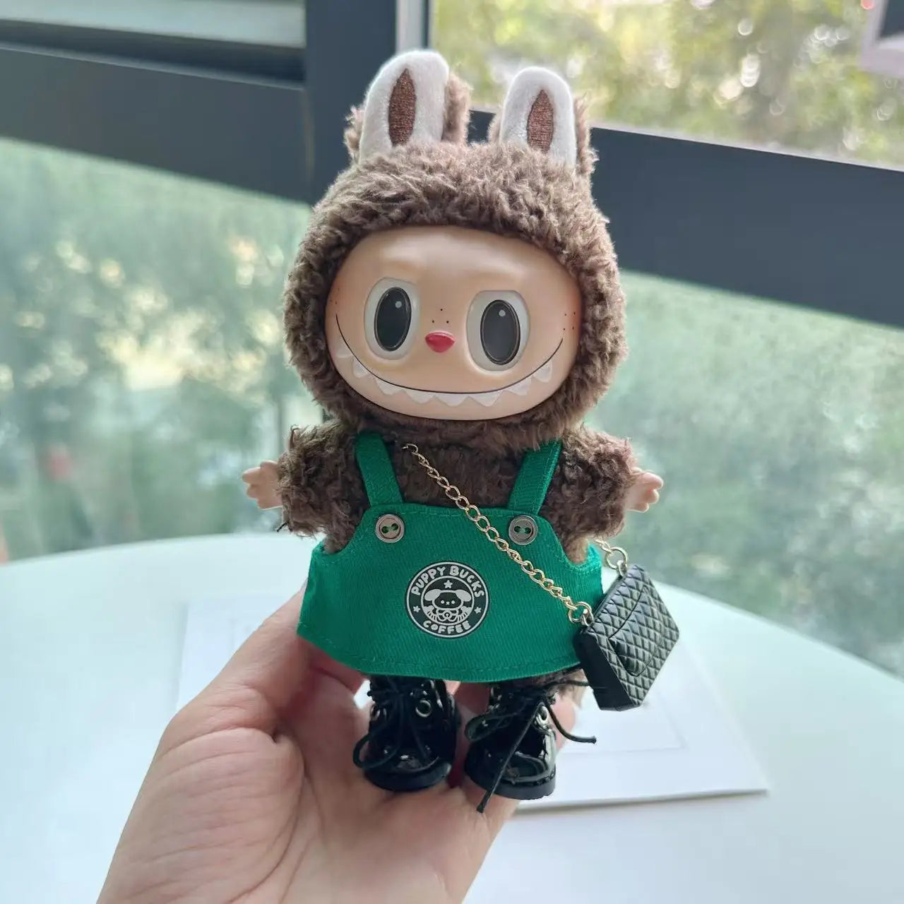 Labubu 17cm Doll's Clothes The Monsters Outfit Accessories Clothing Cartoon Green Coffee Dress Shoes Christmas Hat Scarf EE19A