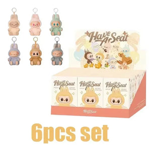 Anime character kawaii Labubu has seat series PVC pendant blind box model toy purple monster keychain children's birthday christ