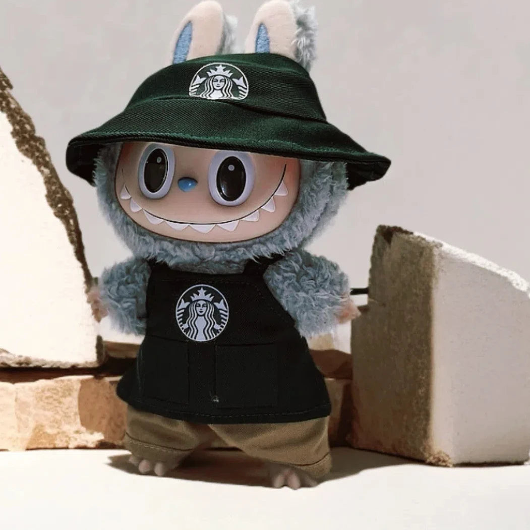 Labubu Doll Clothes Baby Clothes Green Coffee Dress ShoesFashion Overalls Bib Hat Set Kawaii V1 V2V3 Doll Clothing Accessories