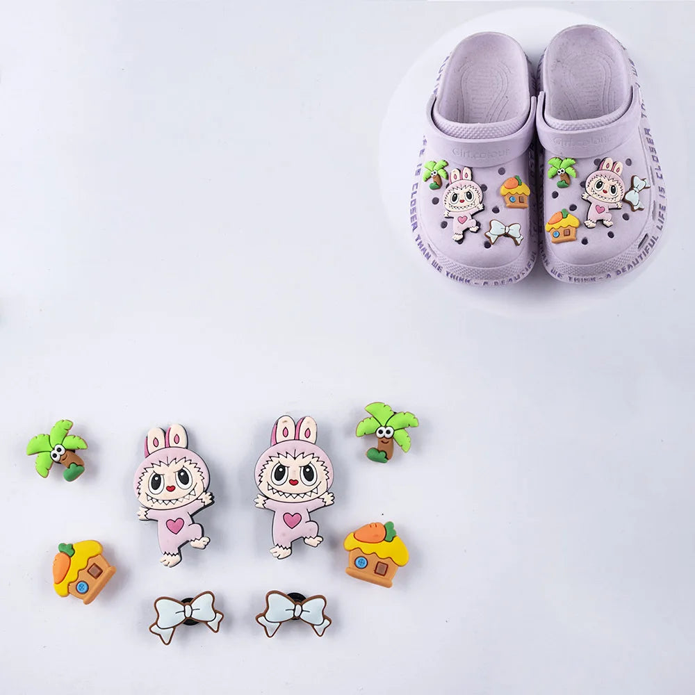 Labubu Croc Charms Slippers Decorative Accessories Shoes Flower Sandals Ornaments Cartoon Shoes Decor Casual Shoes Buckle Gifts