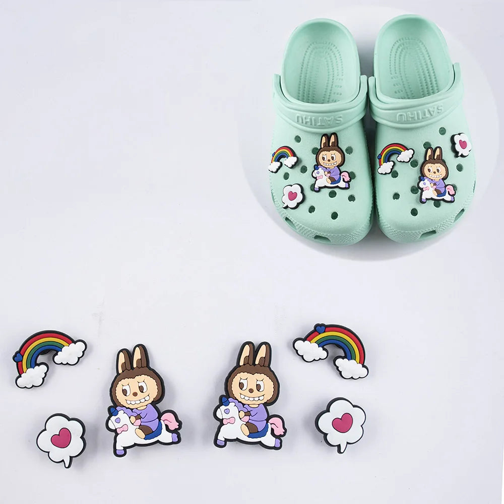 Labubu Croc Charms Slippers Decorative Accessories Shoes Flower Sandals Ornaments Cartoon Shoes Decor Casual Shoes Buckle Gifts