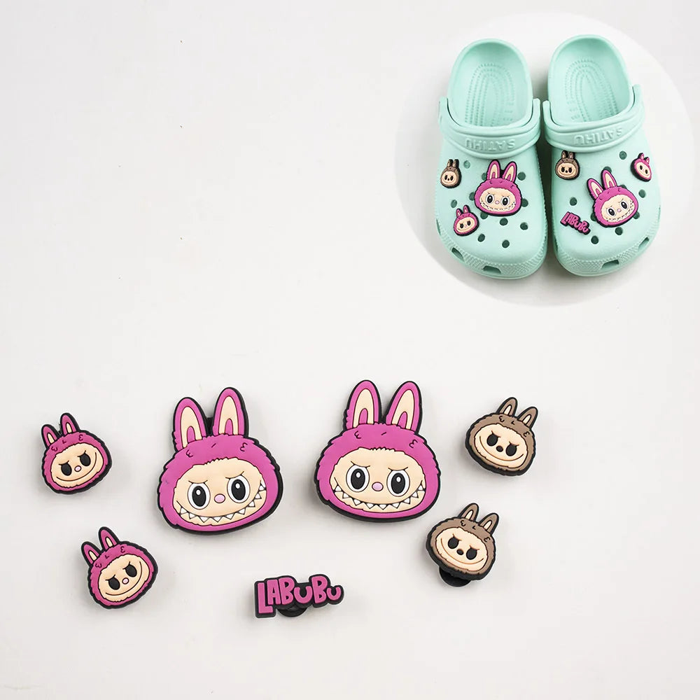 Labubu Croc Charms Slippers Decorative Accessories Shoes Flower Sandals Ornaments Cartoon Shoes Decor Casual Shoes Buckle Gifts