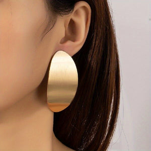 Golden / Silvery Oval Shape Stud Earrings Elegant Simple Style Zinc Alloy Jewelry Trendy Gift For Women Girls