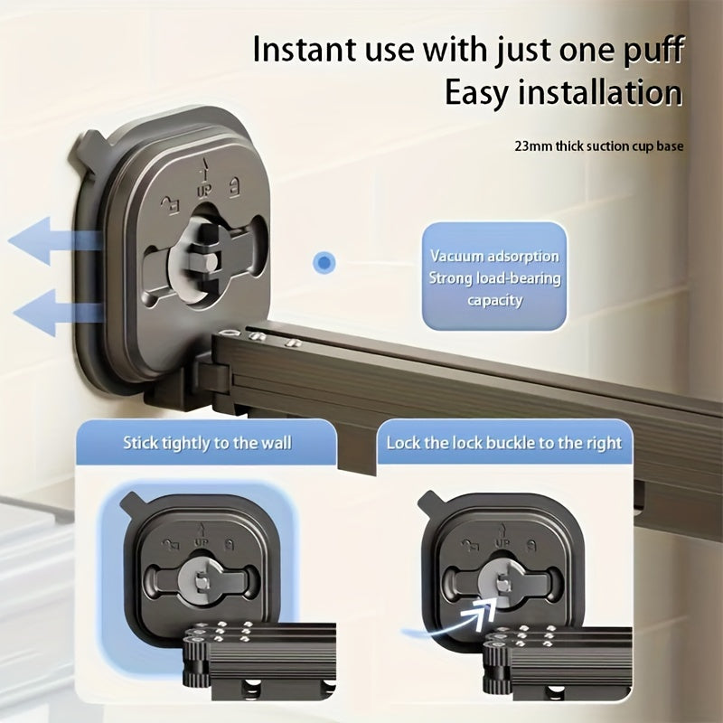 Versatile Suction Cup Clothes Rack - Extendable, Foldable & Detachable for Easy Storage - Strong Vacuum Grip, No-Drill Installation - Perfec