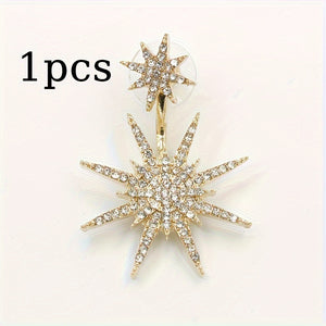 Sparkling Stud Earrings Ear Jacket Zinc Alloy Jewelry Delicate Six-pointed Star Design Embellished With Rhinestones Bohemian Luxury Style