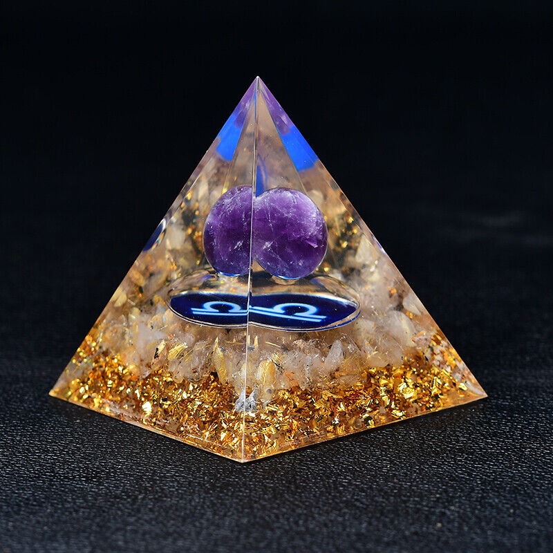 Amethyst Orgone Pyramid EMF Protection Quartz Reiki Meditation Orgonite Decor