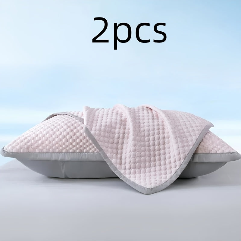 2pcs Cooling Pillowcases - Soft, Breathable 100% Polyester Bedding for Summer Comfort, Light Blue & Beige with Elegant Patterns, Machine Washable