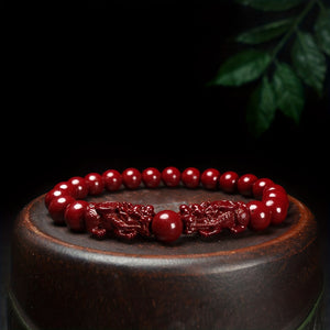 1pc Natural Cinnabar Pixiu Bracelet Good Luck Bracelet Ethnic Style Bracelet