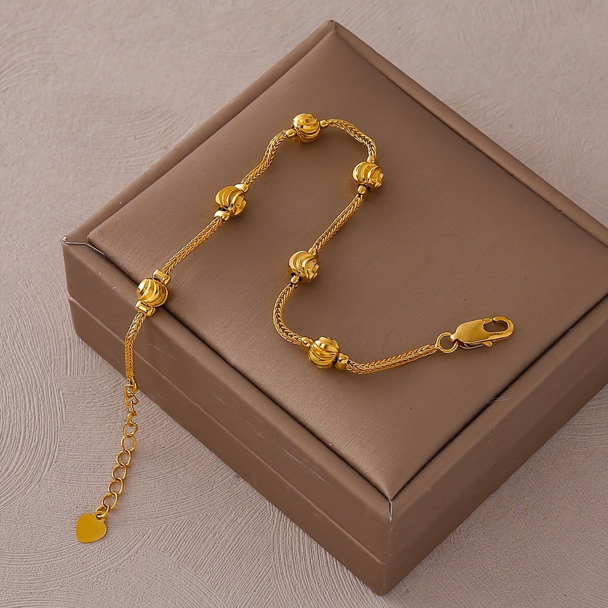 1pc Elegant 24K Gold-Plated Copper Chain Bracelet with Charm Beads - Classic Middle Eastern Style, Ideal for Daily Wear & Parties, Perfect Mother's Day Gift