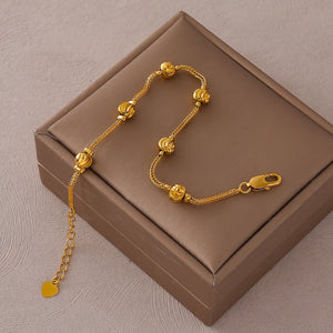 1pc Elegant 24K Gold-Plated Copper Chain Bracelet with Charm Beads - Classic Middle Eastern Style, Ideal for Daily Wear & Parties, Perfect Mother's Day Gift