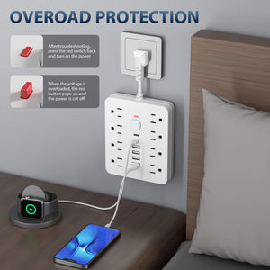 14-in-1 Power Strip with Surge Protection and One-Touch Control Switch - 4 Spacious AC Outlets with 6 USB Ports (including 2 Type-C) - Wall-