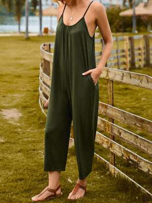 Women'S Solid Color Slip Pocket Loose Suspender Jumpsuit