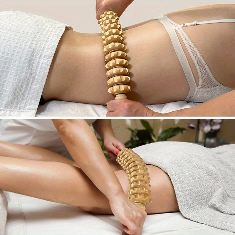 Wooden Curved Massager Handheld Roller Stick 12 Rollers Trigger Point Manual Body Therapy Massager for Fascia Cellulite Muscle