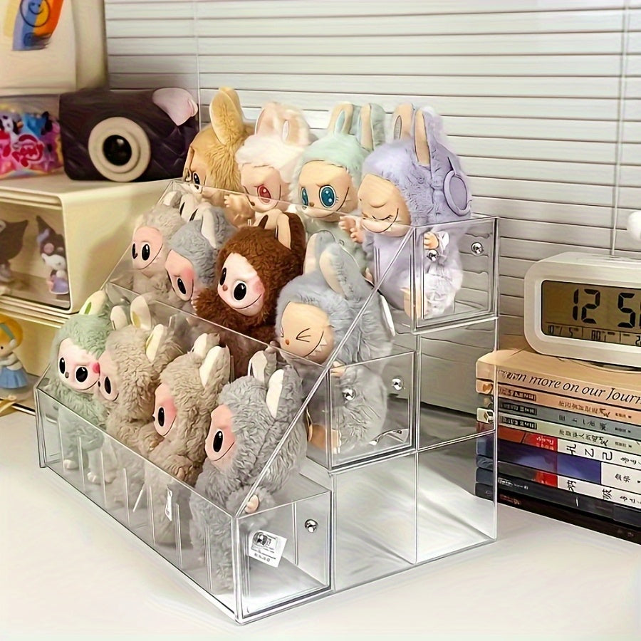 LABUBU Acrylic Plush Toy Display Case - Adjustable Transparent Storage Box, Multi-Layer Shelves, Durable ABS Resin, Sturdy and Safe for Collectibles Organization & Home Decor 2025