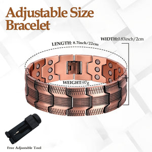 1pc 3X Strength Copper Bracelets For Men, Pure Copper Magnetic Bracelet With 3 Row Neodymium Magnets Adjustable Length Bracelet Arthritis Pa