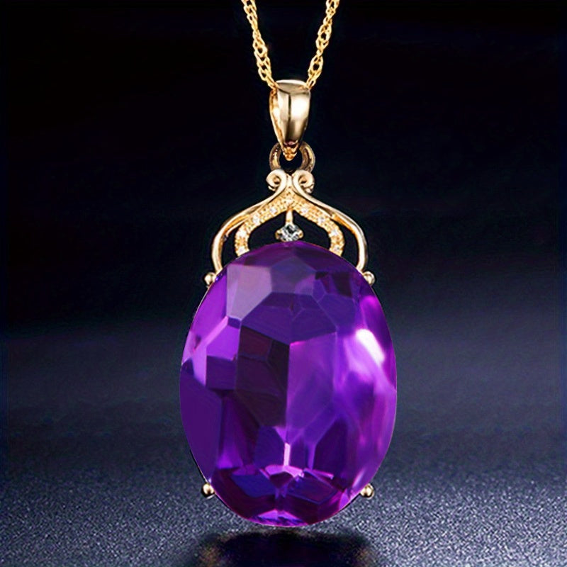 Luxury Amethyst Pendant Necklace Hollow Crown Alloy Pendant For Party Banquet Gift Ornaments