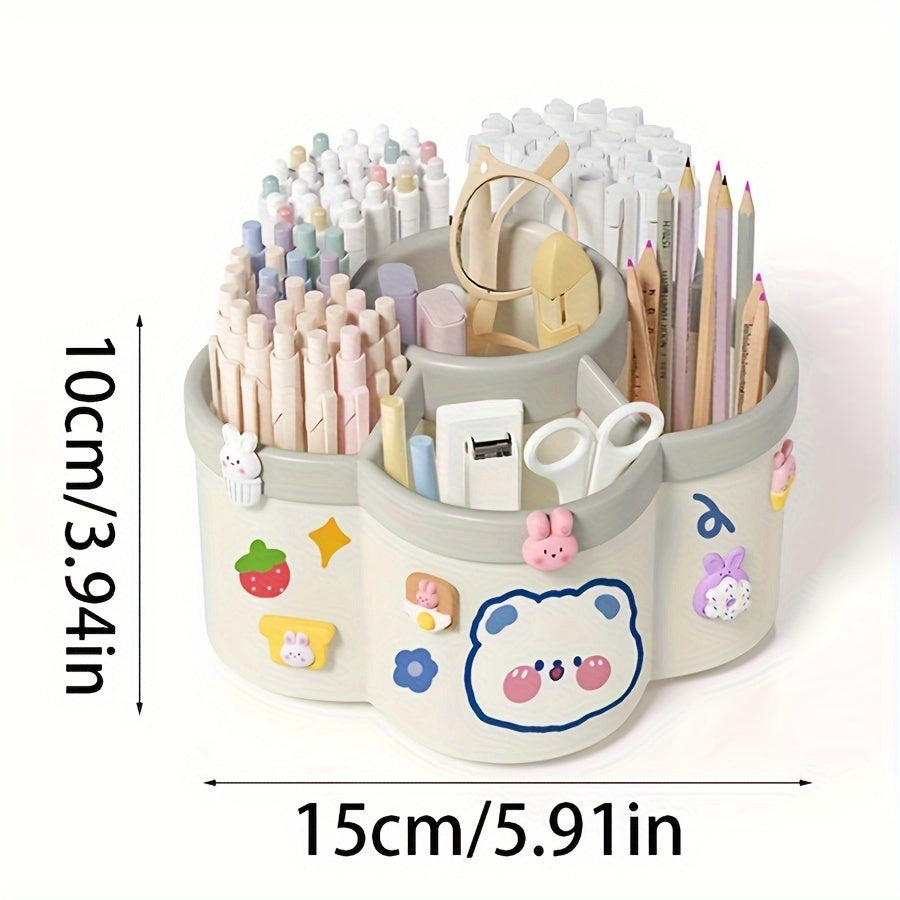 360-Degree Rotating Desk Organizer Set (1-Pack/2-Pack) - Cute Multi-Functional Stationery Holder with Large Capacity - PVC Round Pen & Art S
