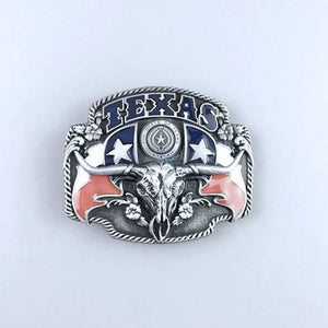 Western Zinc alloy Leather Belt Buckle Longhorn Bull State Flag Shape Pattern US Local Shipping