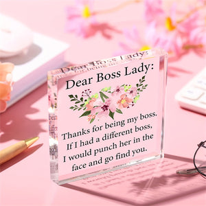 1pc, Boss Gifts Work Acrylic Boss Day Gifts For Women Gift For Female Boss Lady Desk Gifts Heart Shape Appreciation Gift Plaques Bosses Day Gifts For Boss's Paperweight