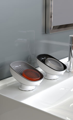 Wall-Mounted Soap Dish with Adjustable Angle - Punch-Free, Suction Cup Installation, Oval Plastic Holder with Drainage for Bathroom