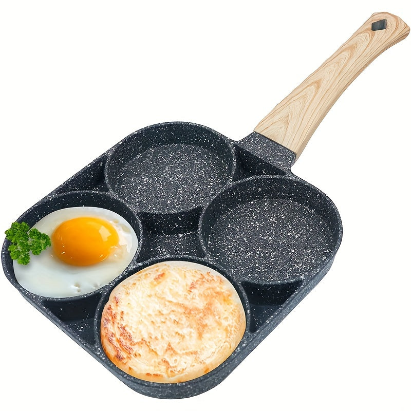4-in-1 Non-Stick Mung Bean Stone Egg Frying Pan with Cast Iron Handle, Smooth Surface Compatible, Hand Wash Only, Kitchen Cooking Tool