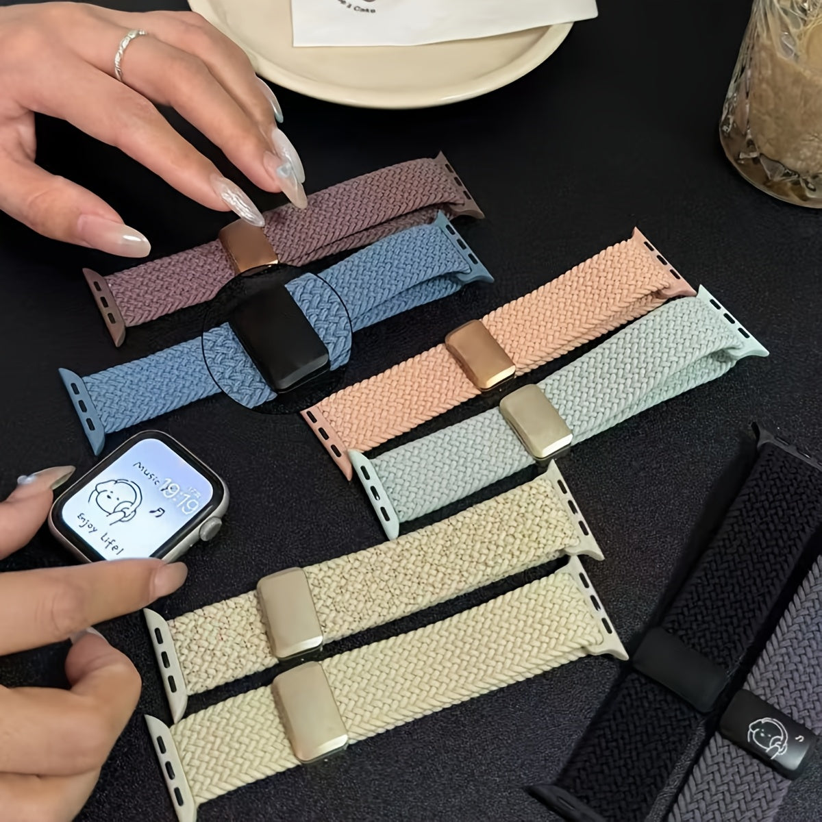4 Pack Braided Metal Magnetic Buckle Band Compatible with Apple Watch WomenMen 49mm 46mm(2024 $eries 10) 45mm 44mm 42mm, Stretchy Nylon Sport LoopStrap for lWatch Ultra 2/1 Series 10 9 8 SE7 6 5 4 3 2 1
