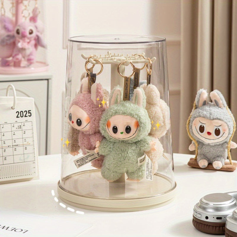 1pc 360° Rotating Display Case - Dustproof Storage for Labubu, Plush Toys, Keychains & Pendants | Transparent Acrylic Organizer | Perfect Gift for Collectors and Hobbyists, Toy Storage Organizer
