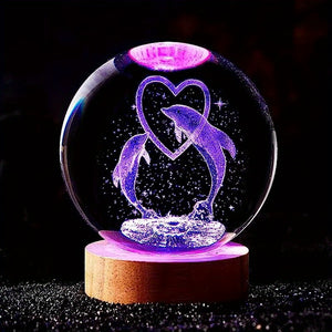 1pc 3D Dolphin Crystal Ball Color Night Light, Gift For Girlfriend, Wife, Child's Birthday, Valentine's Day, Christmas, Anniversary, Glass B