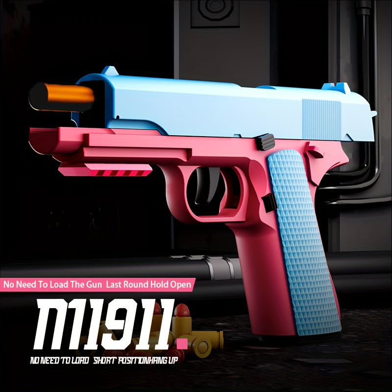 M1911 New Style Toy Gun Soft Clip Pistol [Upgradeable Continuous Shot] Short Bit Suspension Mode Clip And Pull Back Action, Toy Foam Blaster