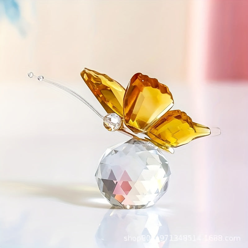 1pc Crystal Flying Butterfly With Crystal Ball Base Figurine Collection Cut Glass Ornament Statue Animal, Perfect Home Decor Statue,Christma