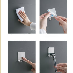 Set Of 2 Silvery Adhesive Wall Hooks, No Need To Drill Bathroom Shaver Holder, Stainless Steel Door Back Wall Hook, Bedroom Hat Hook, Bathro