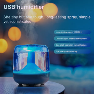 Quiet USB-Powered Home Humidifier with Seven-Color Night Light, Dual Mist Levels, Visible Water Level, 26dB Noise, Long-Lasting 24-Hour Oper