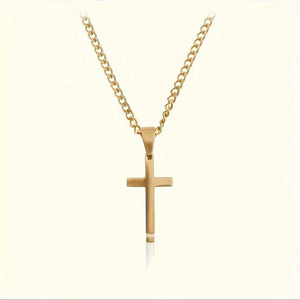1 Men's Fashionable Cross Pendant Necklace, Plated With 18K Golden Cuban Chain, Stainless Steel Men's Minimalist Casual Necklace