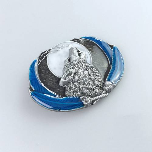 Jeansfriend New Enamel Western Wolf Moon Oval Belt Buckle US Local Shipping