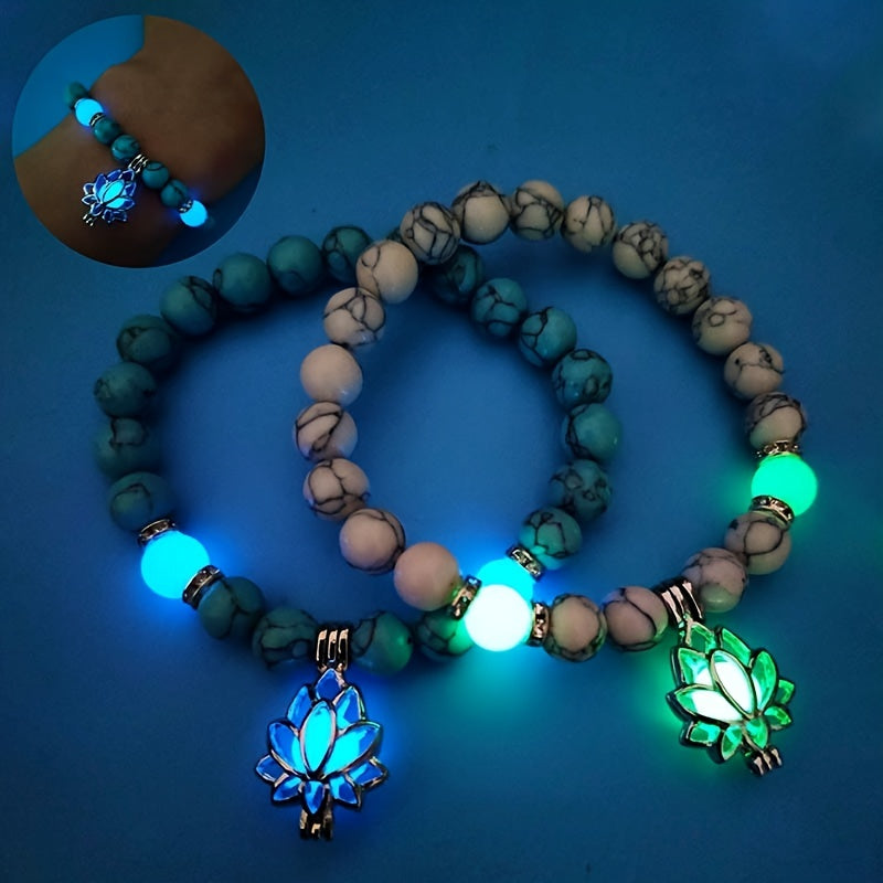 Glowing In The Dark Beaded Bracelet Turquoise Beads Hand Jewelry Decor For Women