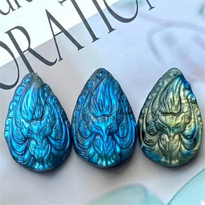 Beautiful Natural Labradorite Carving Wing Ornments Healing Crystal Skull Collectible Figurines Reiki Decor