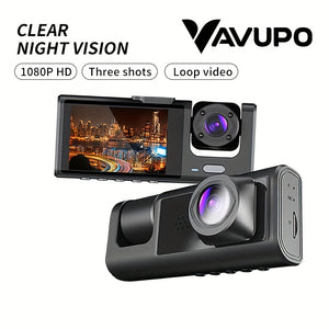 Vavupo 1080P 2&3 Channel Dash Cam for Cars - Front, Inside & Rear View with IR Night Vision, Loop Recording, Wide Angle Lens, and 5.08cm IPS Display