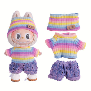 17cm Doll Clothes For Labubu With 3 Outfits - Stylish Fisherman Hat & Sweaters & Pants Or Skirt Set For 17cm Dolls, Adorable Labubu Accessories For Play & Display (Not Included Shoes & Doll)