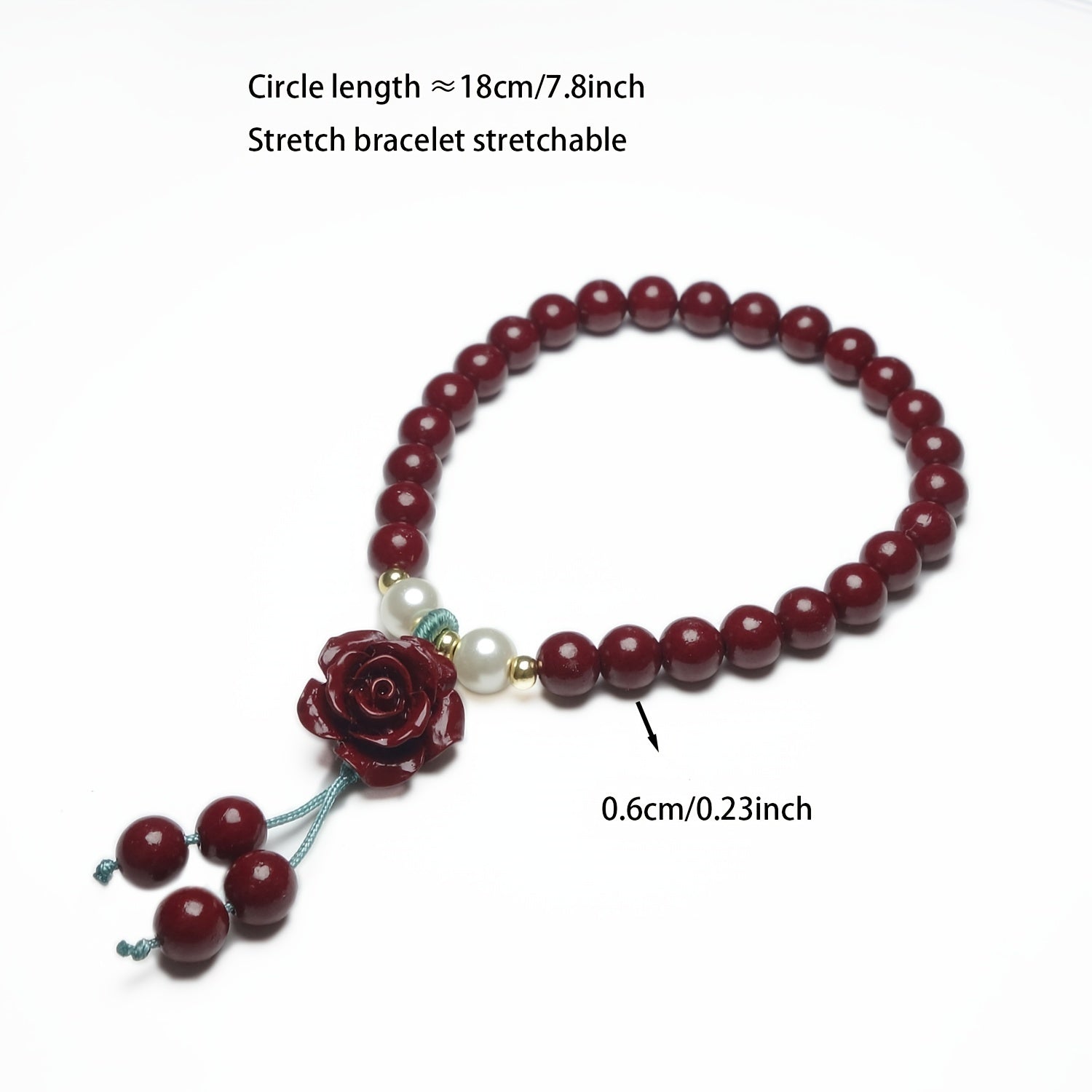 1pc Cinnabar Beads Bracelet, Good Luck Attracts Wealth Best Gift, Rose Pendant Elegant Charm Bracelet For Men Women