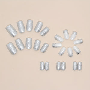 24pcs Glossy White Sequin Press On Nails with Full Coverage and Glitter - Perfect for Women and Girls